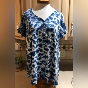 Chaps Navy and White Cotton Patterned T-shirt Sz. XXL